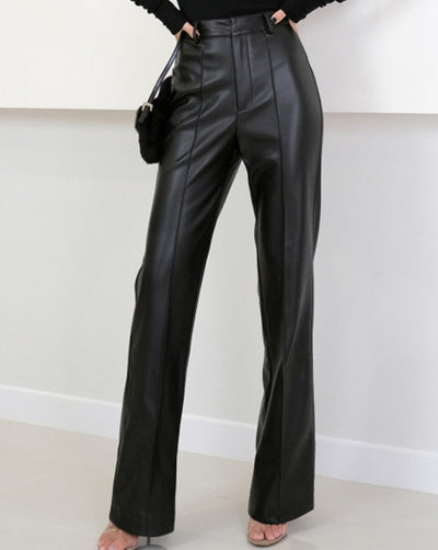 Crisette | Women's Leather Straight Pants | High Waist