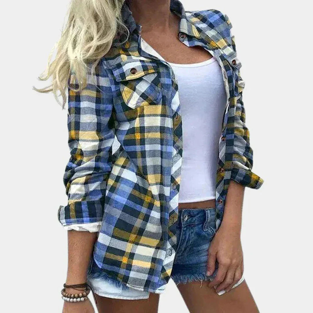 Women's Blouse with Timeless Plaid Design and Feminine Touch