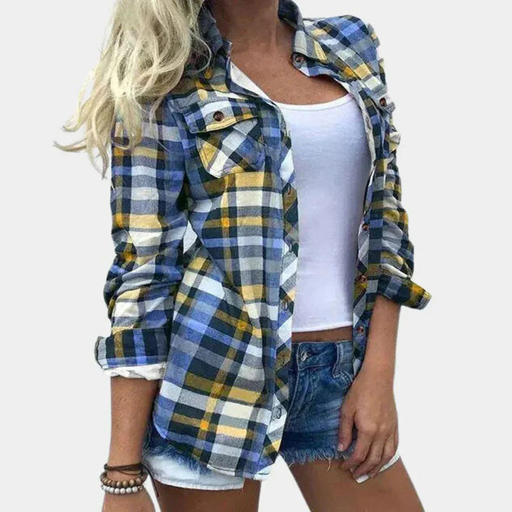 Women's Blouse with Timeless Plaid Design and Feminine Touch