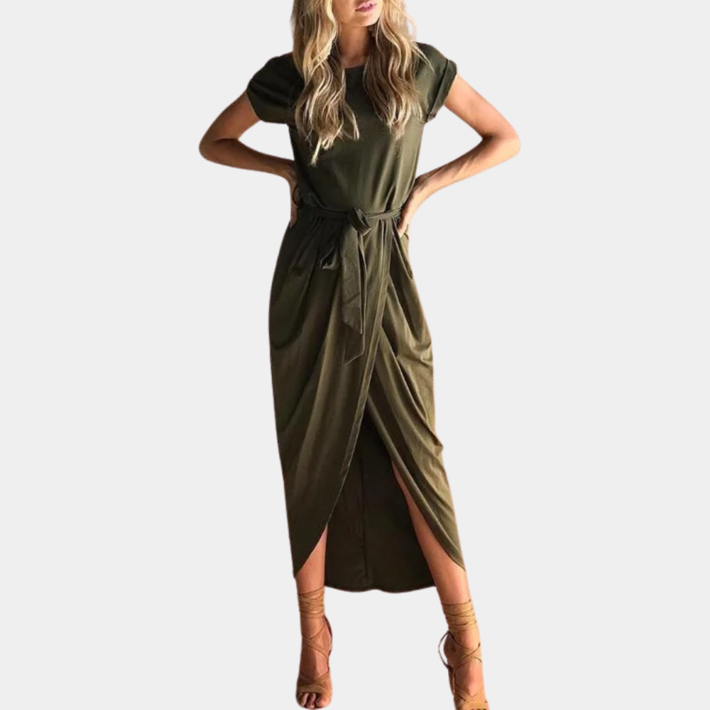 Justine | Women's Tulip Plain Maxi Dress | Round Neck