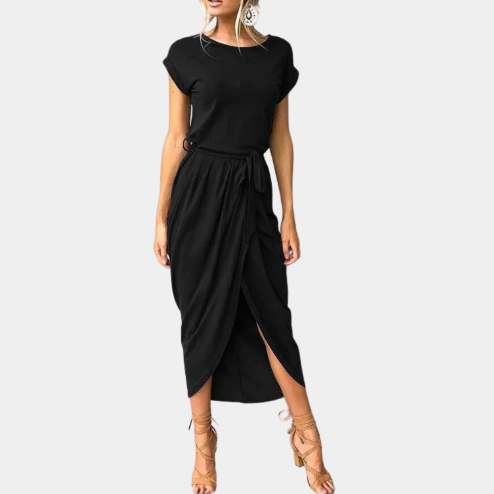 Justine | Women's Tulip Plain Maxi Dress | Round Neck