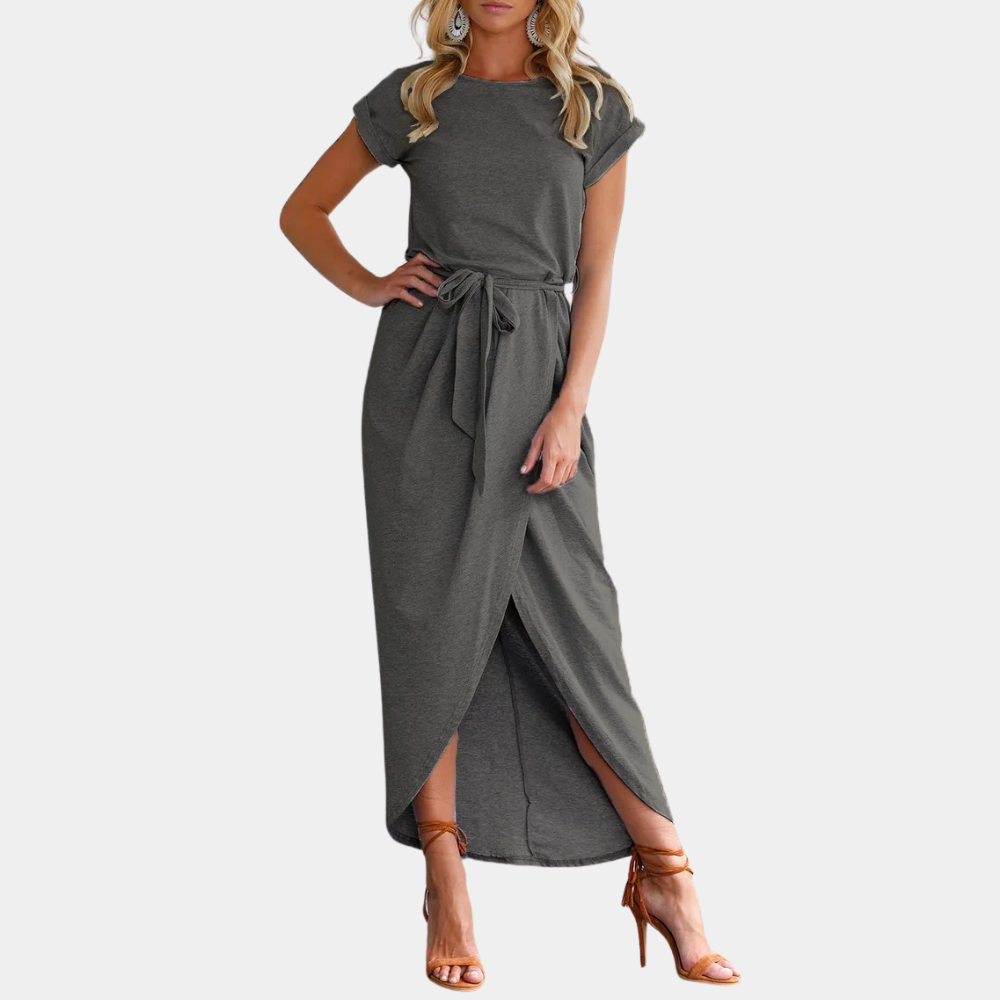 Justine | Women's Tulip Plain Maxi Dress | Round Neck