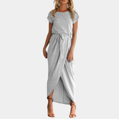 Justine | Women's Tulip Plain Maxi Dress | Round Neck