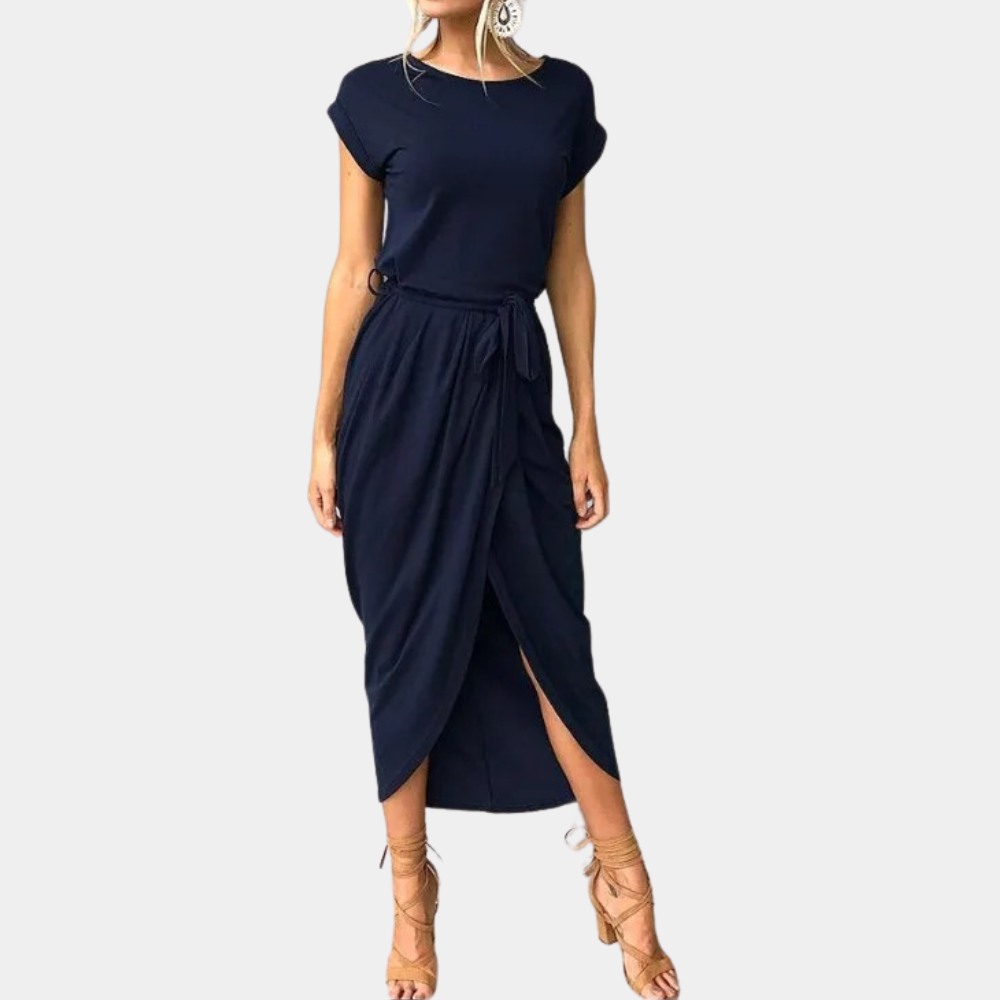 Justine | Women's Tulip Plain Maxi Dress | Round Neck
