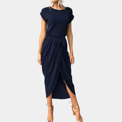 Justine | Women's Tulip Plain Maxi Dress | Round Neck