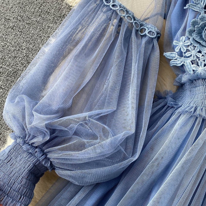 Enchanting Floral Dress with Stand-Up Collar