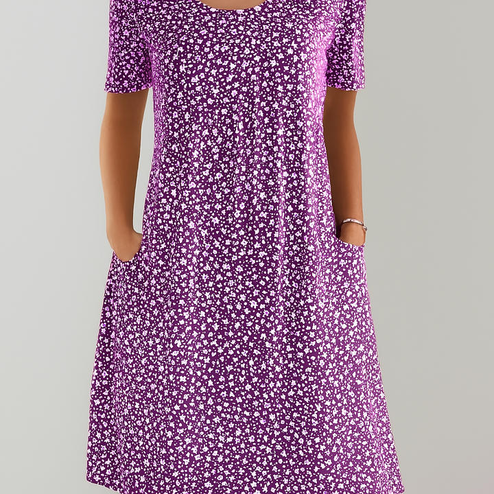 Floral High Waist Midi Dress with Pockets