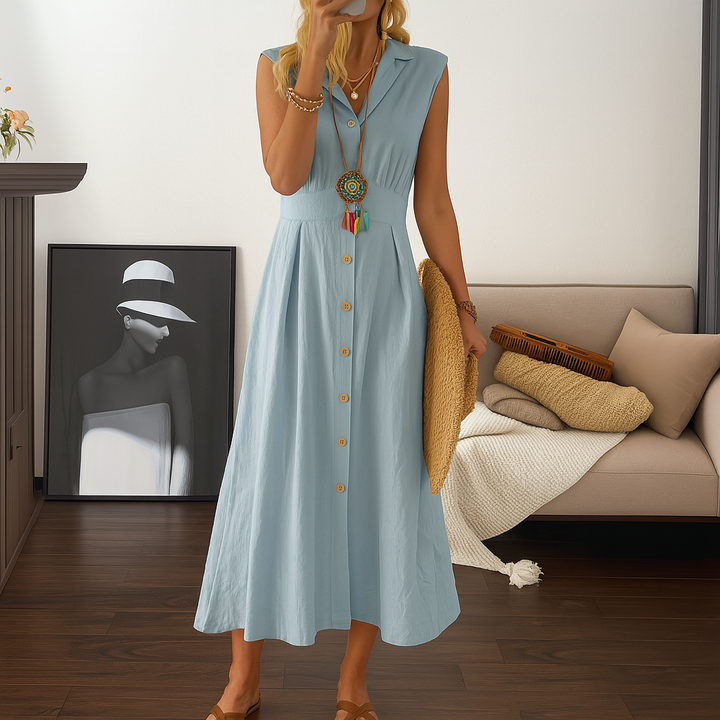 Flowy A Line Button Down Maxi Dress