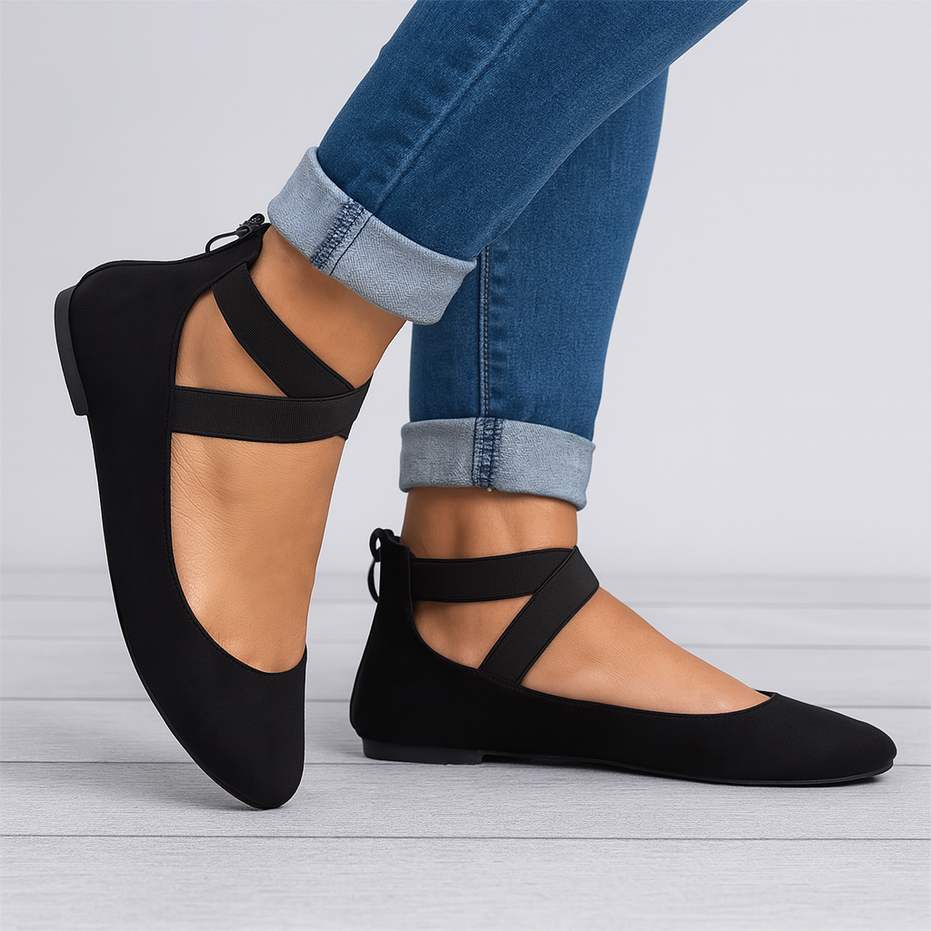 Suede Finish Elastic Strap Ballet Flats