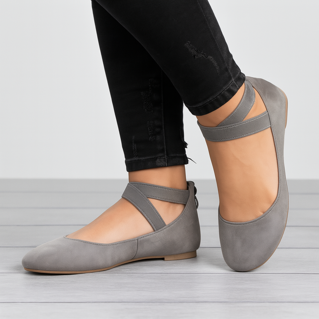 Suede Finish Elastic Strap Ballet Flats