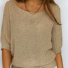 Gold Round-Neck Half-Sleeve Sweater – Relaxed Style for Everyday Wear