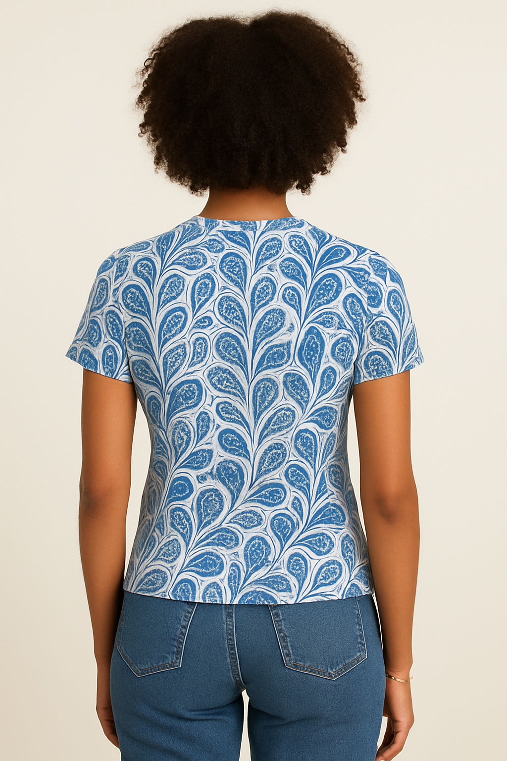 Women's Blue Print T-Shirt Round Neck & Short Sleeves