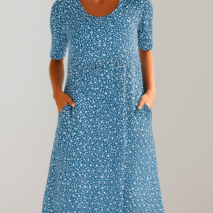 Floral High Waist Midi Dress with Pockets