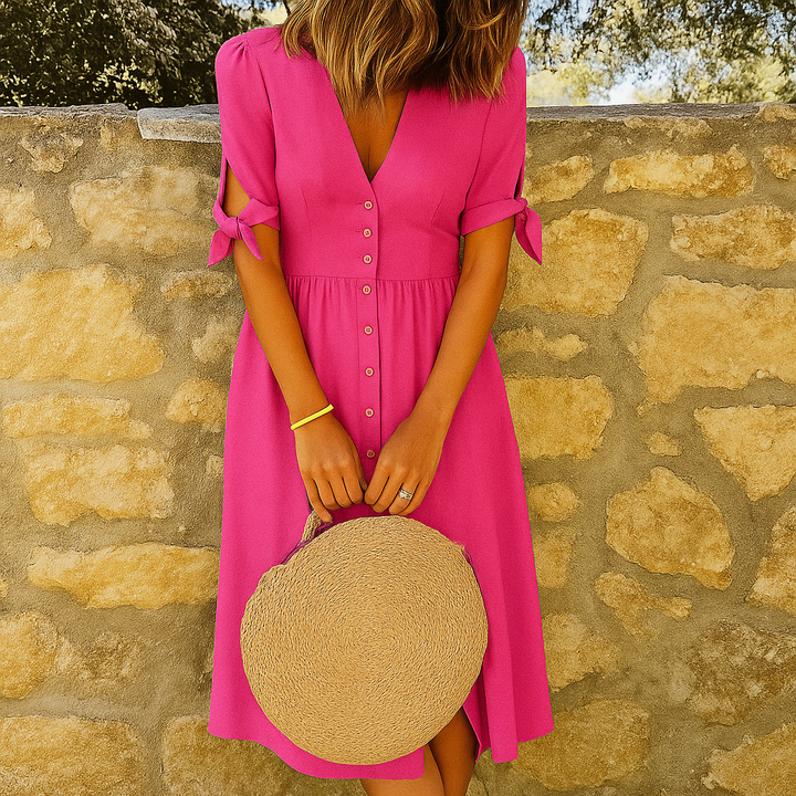 V Neck Casual Button Up Dress