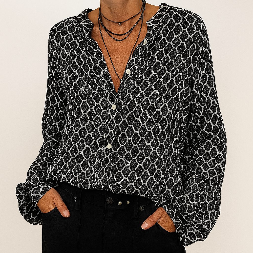 Printed Elegant V Neck Blouse