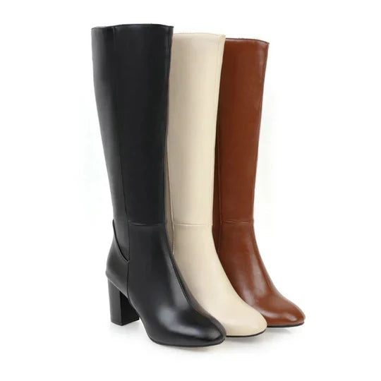 Women's Heeled Knee-High Boots with Zipper