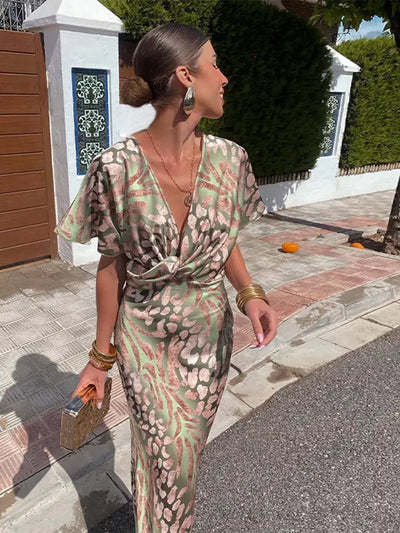 Francia | Women's Hollow Neck Long Dress | Flare Sleeves