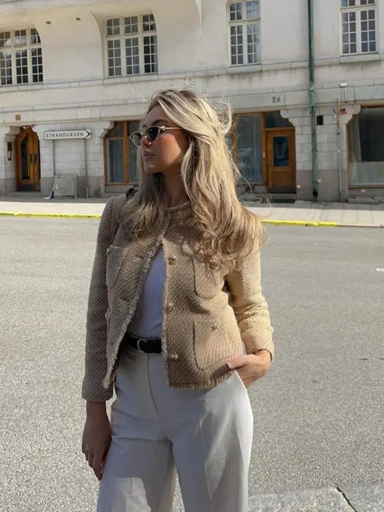 Veysha | Women’s Chic Tailored Fit with Textured Elegance Cropped Tweed Jacket