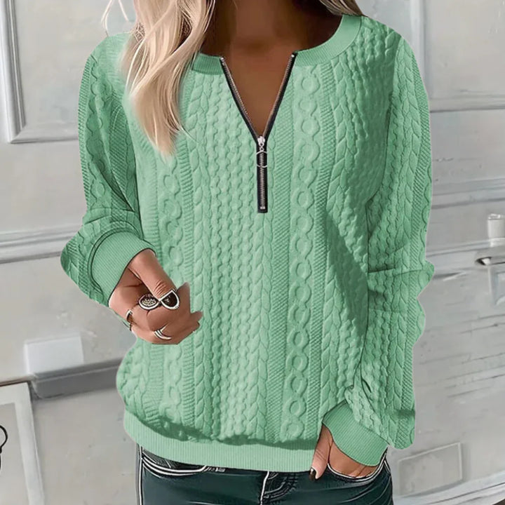 Casual V-Neck Sweater with Zipper Detail