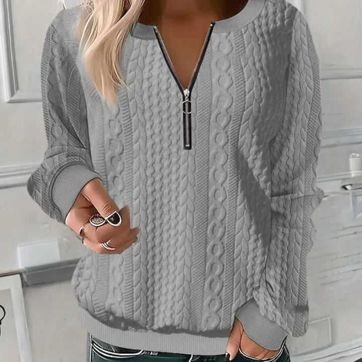 Casual V-Neck Sweater with Zipper Detail