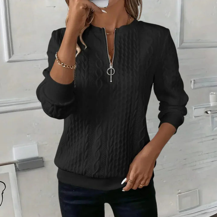 Casual V-Neck Sweater with Zipper Detail