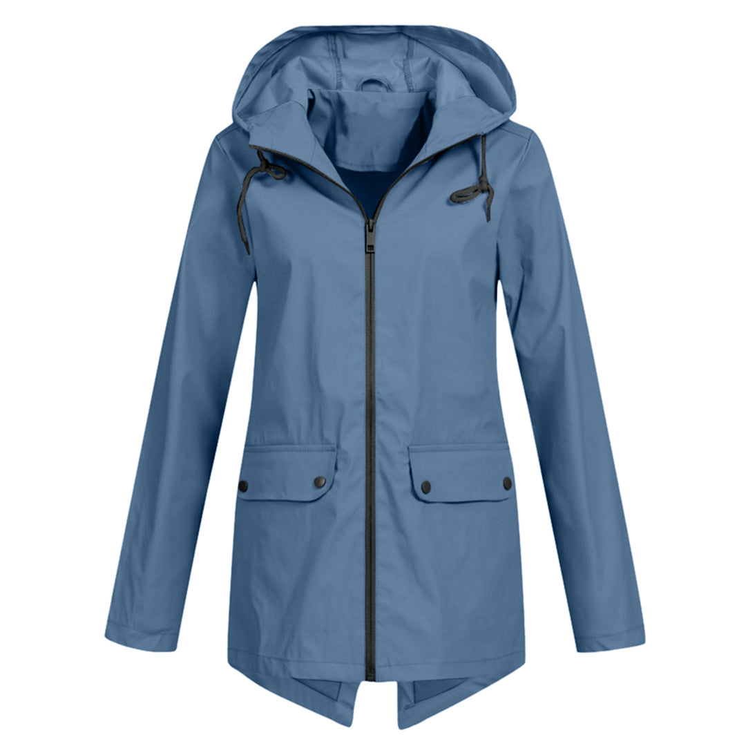 Waterproof Women's Mid-Length Jacket with Zipper