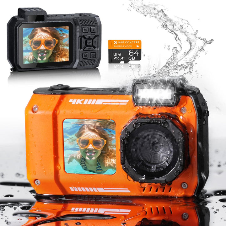 33FT water-resistant Digital Camera 4K 48MP Dual-Screen Selfie Kentfaith