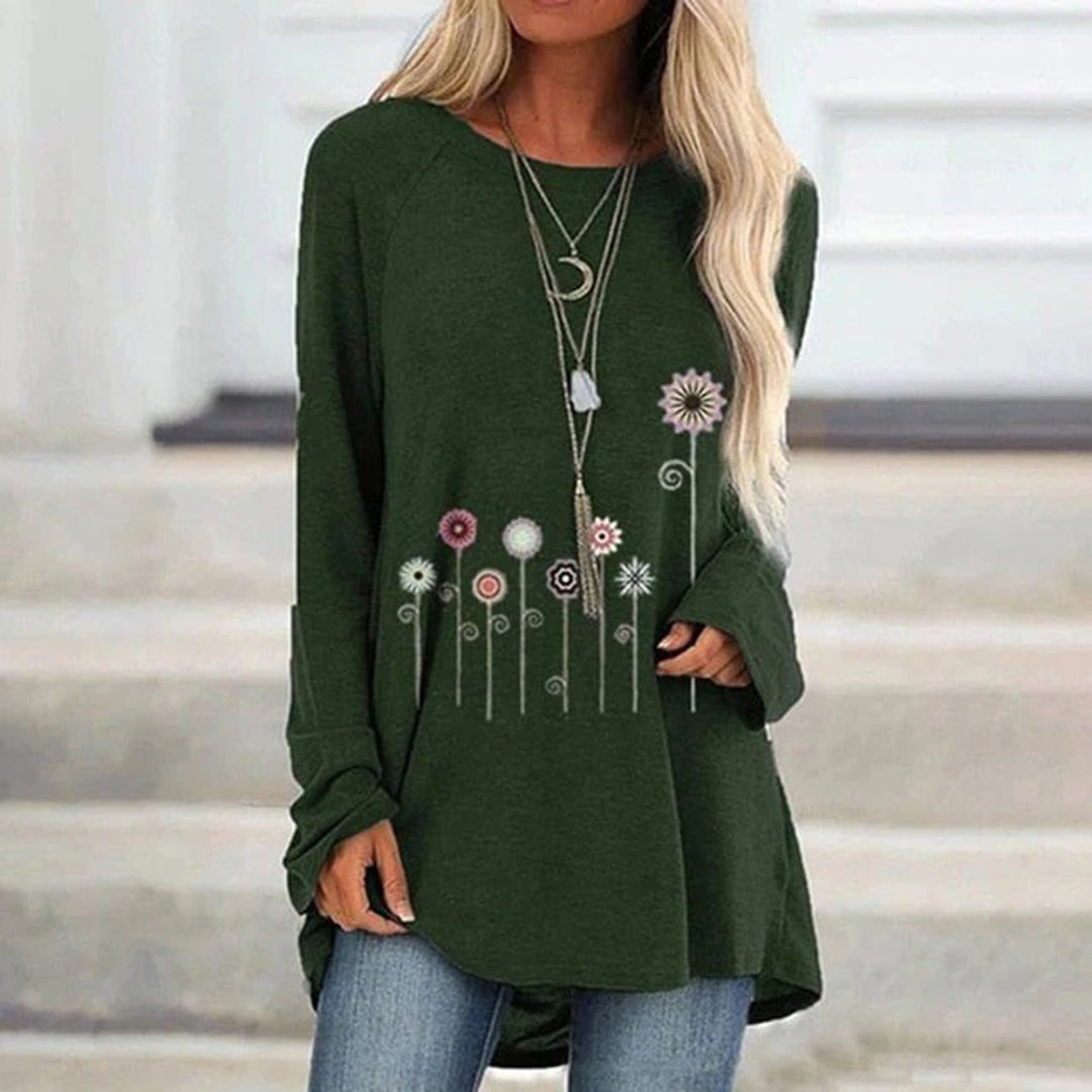 Sweatshirt with 3D Floral Embroidery Soft Texture Meets Subtle Elegance