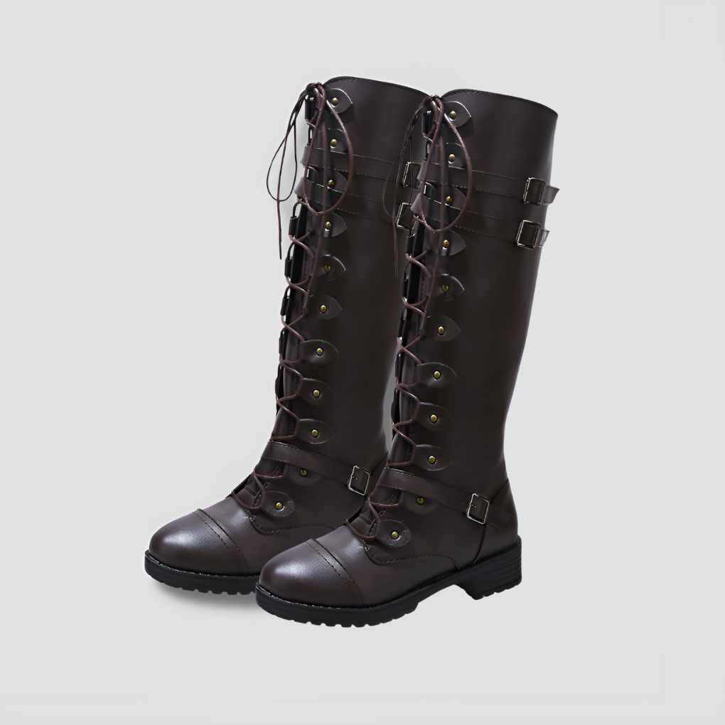 Retro Lace-Up Boots with Buckle for Women