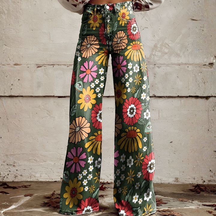 Women’s Long Denim Pants – Ritan Floral & Solid Prints