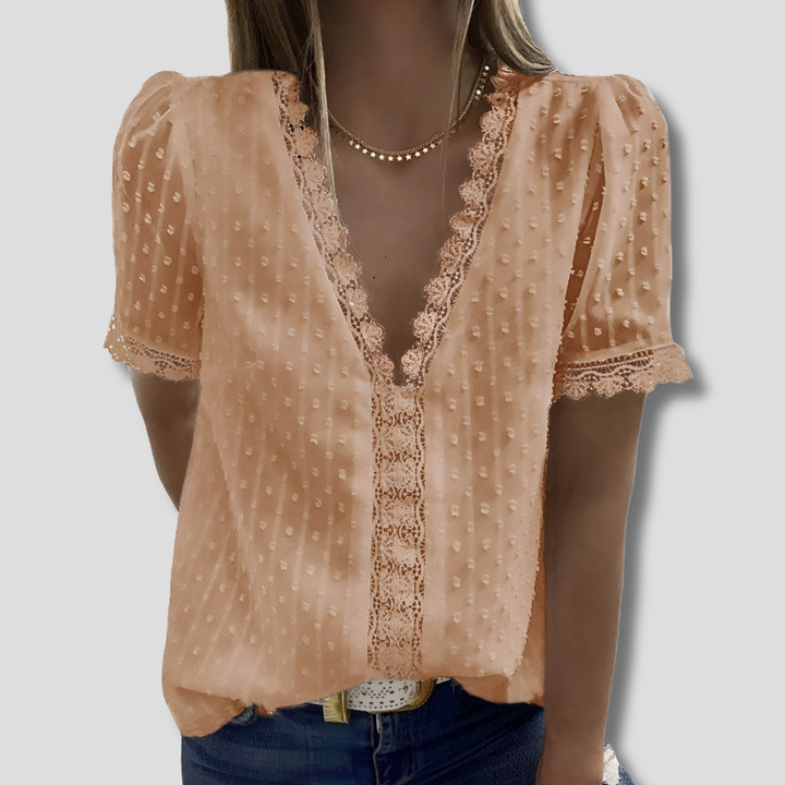 Lace Women's Blouse with Short Sleeves for an Elegant Look – Wendy