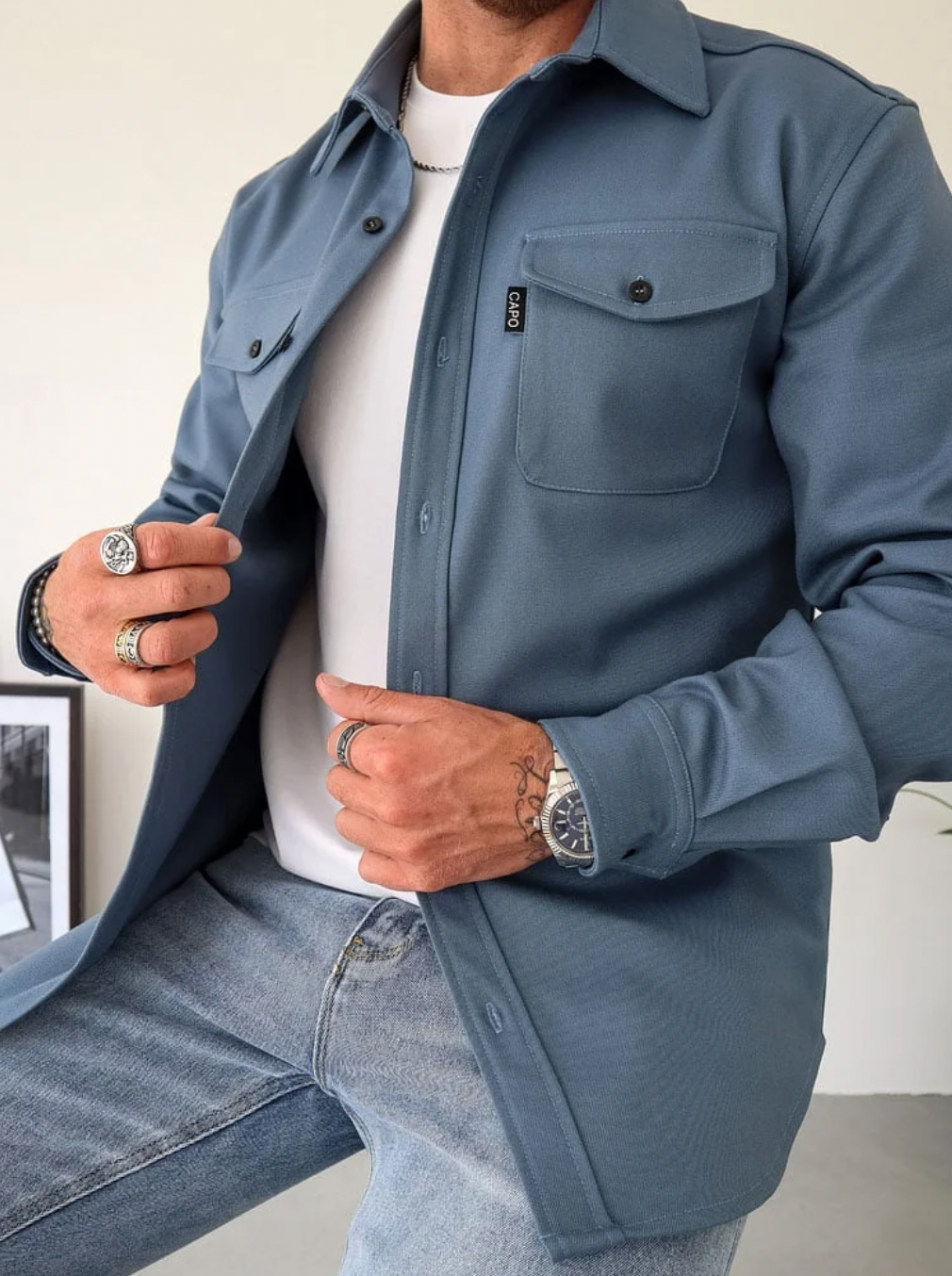 Men's Long-sleeved shirt with Men's Long-Sleeve Shirt with Pockets