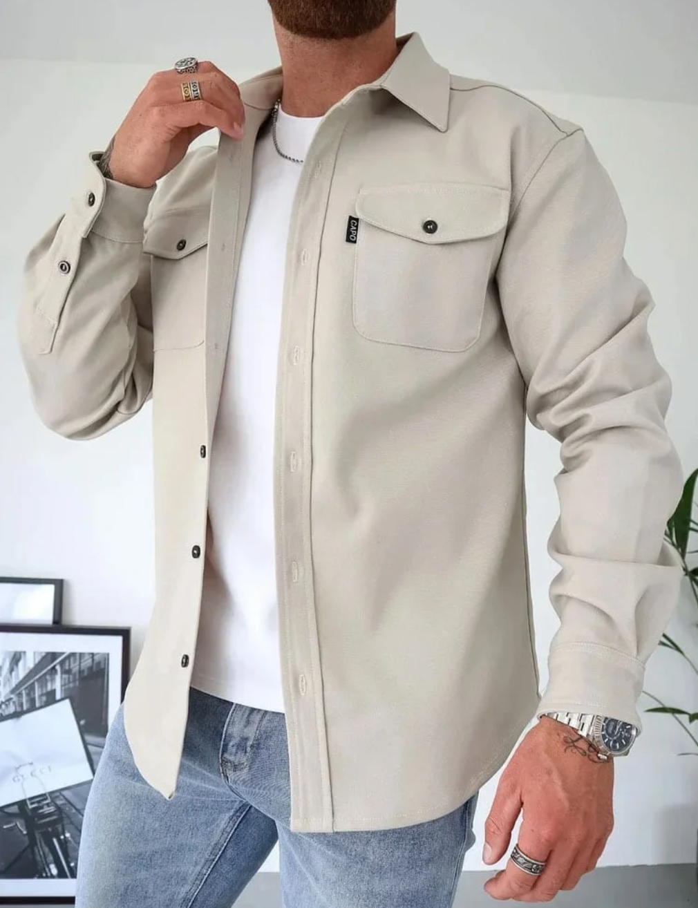 Men's Long-sleeved shirt with Men's Long-Sleeve Shirt with Pockets