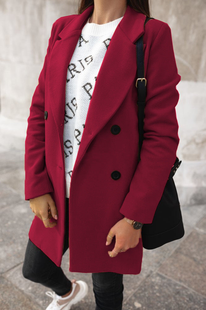 Vasilla | Women's Long Sleeve Double-Breasted Buttoned Outerwear Winter Pea Coat