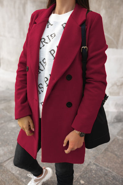 Vasilla | Women's Long Sleeve Double-Breasted Buttoned Outerwear Winter Pea Coat