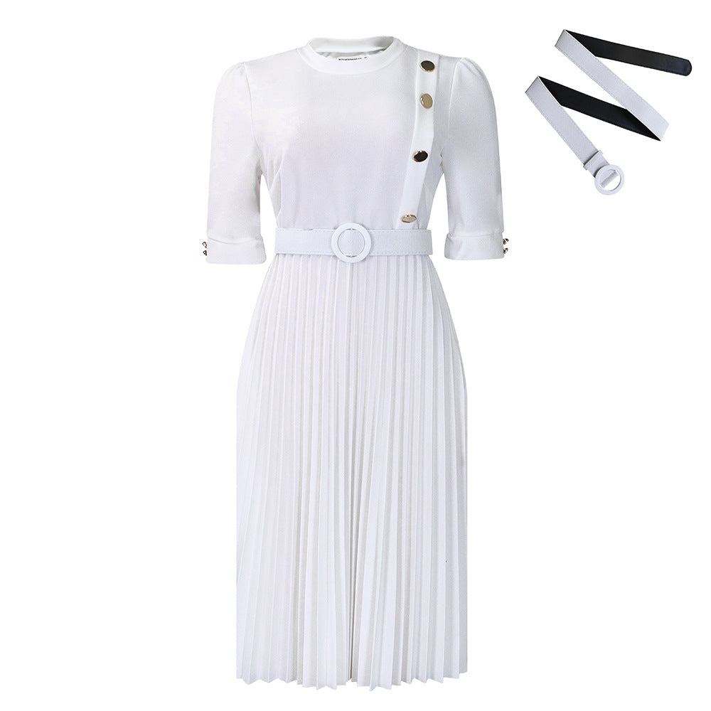 Pleated Effortless V Neck Dress