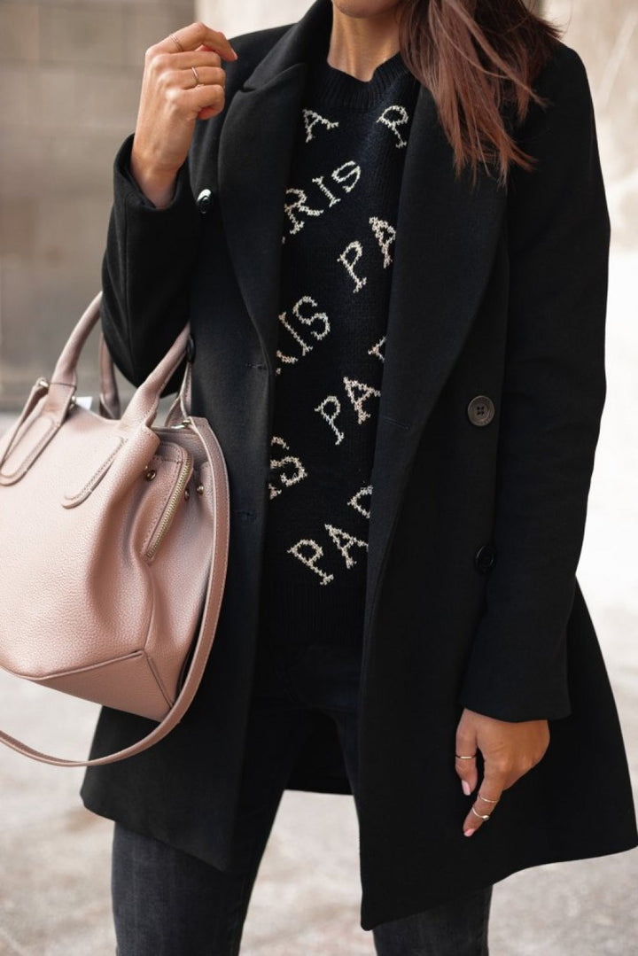 Vasilla | Women's Long Sleeve Double-Breasted Buttoned Outerwear Winter Pea Coat