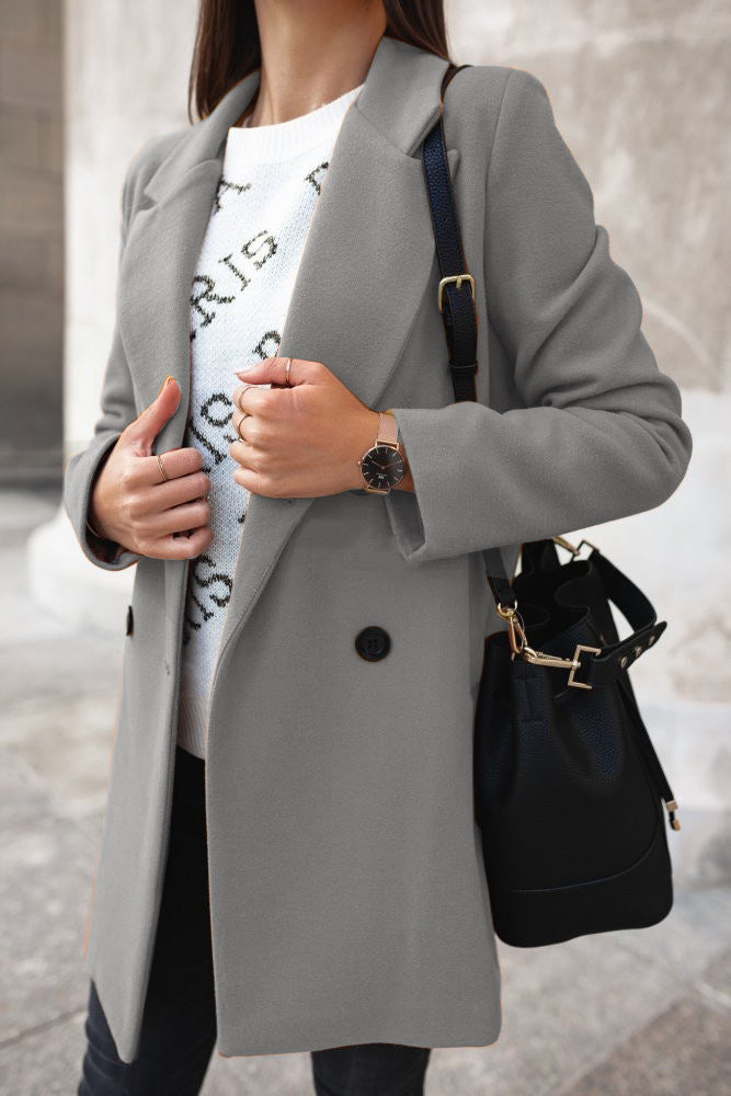 Vasilla | Women's Long Sleeve Double-Breasted Buttoned Outerwear Winter Pea Coat
