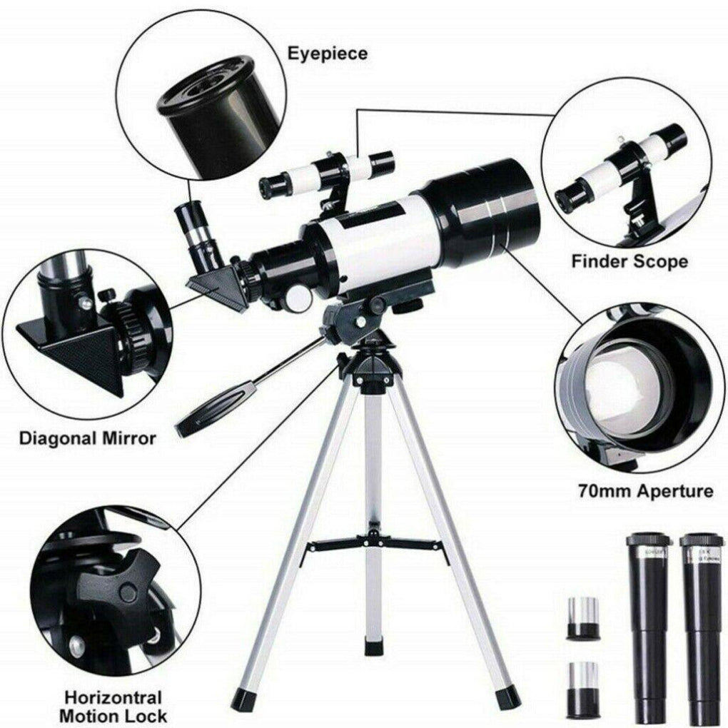 Professional Astronomical 150x Magnification Refracting Telescope 300/70mm With Tripod Phone Adapter 7