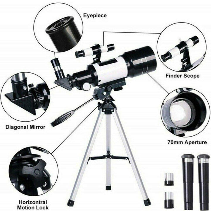 Professional Astronomical 150x Magnification Refracting Telescope 300/70mm With Tripod Phone Adapter 7