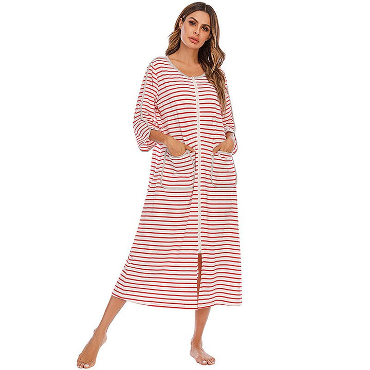 Warm Zip-Up Nightdress with Hood