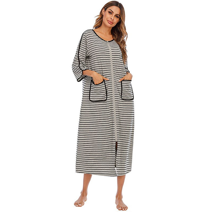 Warm Zip-Up Nightdress with Hood