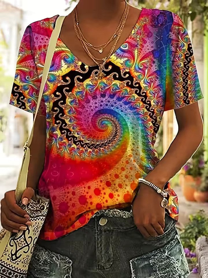 Retro V-neck T-shirt for Women