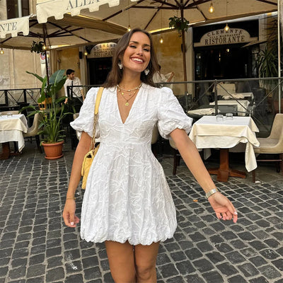 Lady | Women's Mini Puff Dress | White