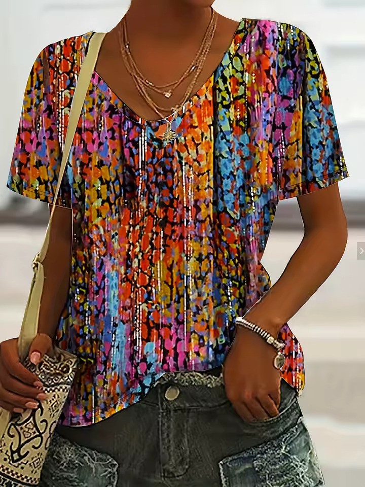 Retro V-neck T-shirt for Women