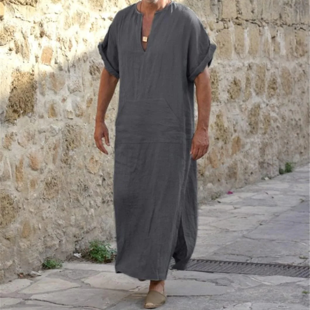 Men’s White Djellaba – V-Neck Long Robe