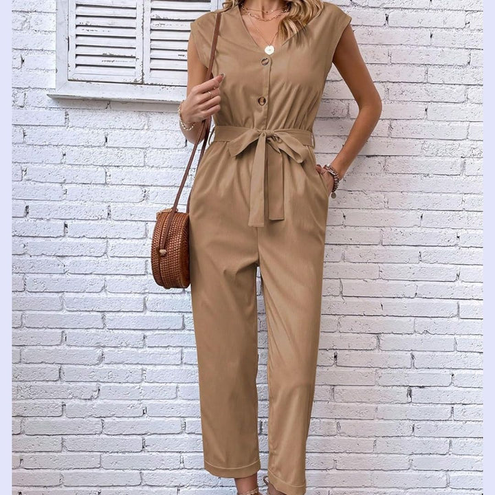 V-Neck Short Sleeve Jumpsuit for Women