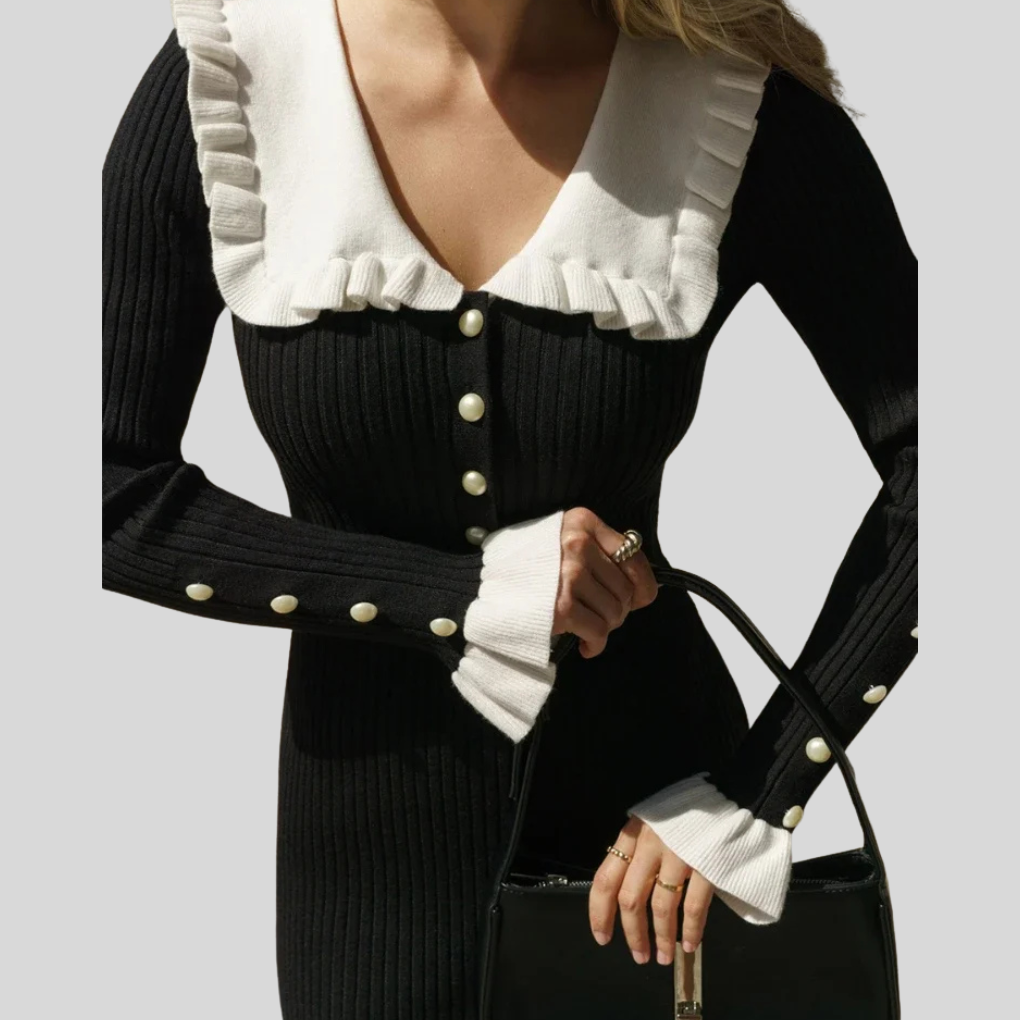 Women’s Maxi Dress – High-Waist Ruffle Statement