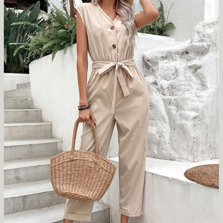 V-Neck Short Sleeve Jumpsuit for Women