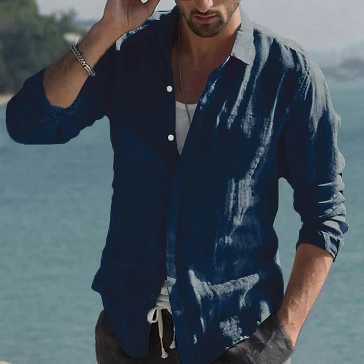 Men's Linen Shirt with Stand-Up Collar – Jam